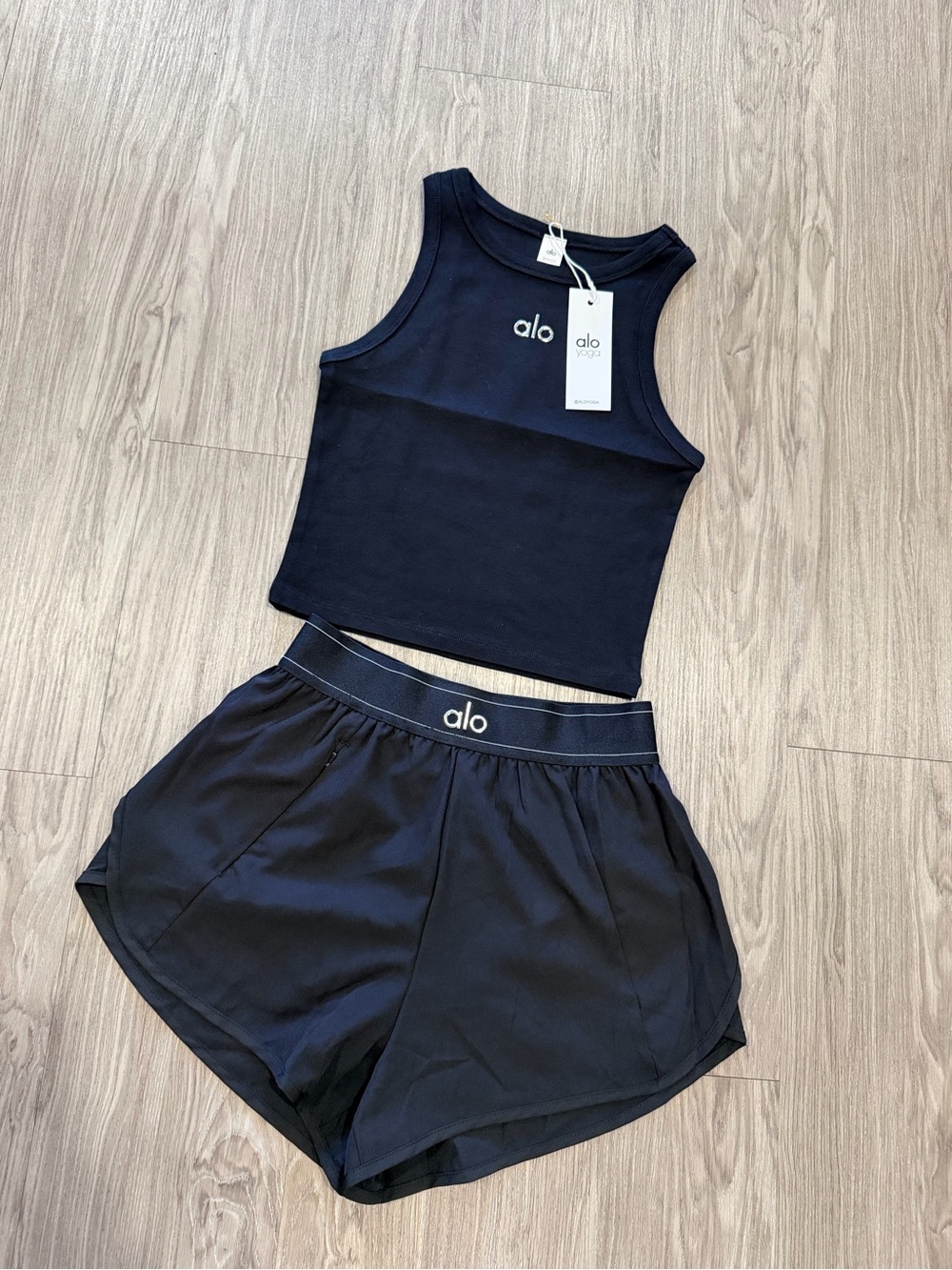 ALO Yoga Black Women's Athletic Tank Top and Shorts Set